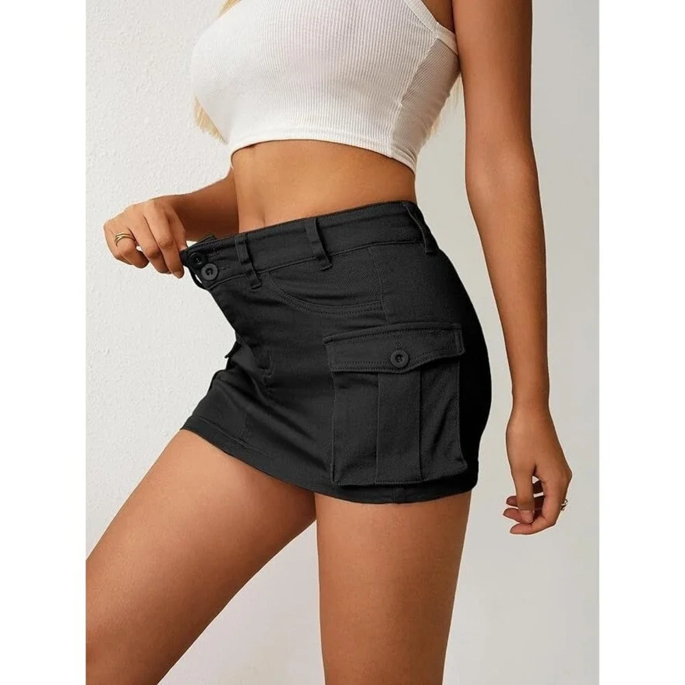 Elleven | Skirts | Elleven High Stretch Low Waist Denim Cargo Mini ...